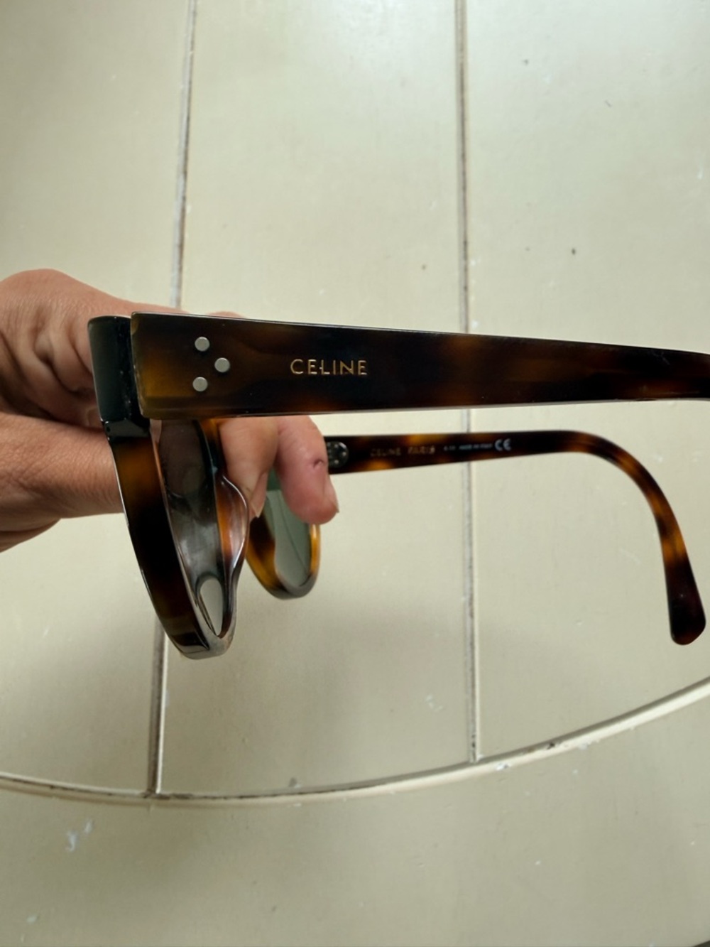 Celine Tortoiseshell Frame Sunglasses with Dark Green Lenses - Picture 2 of 8